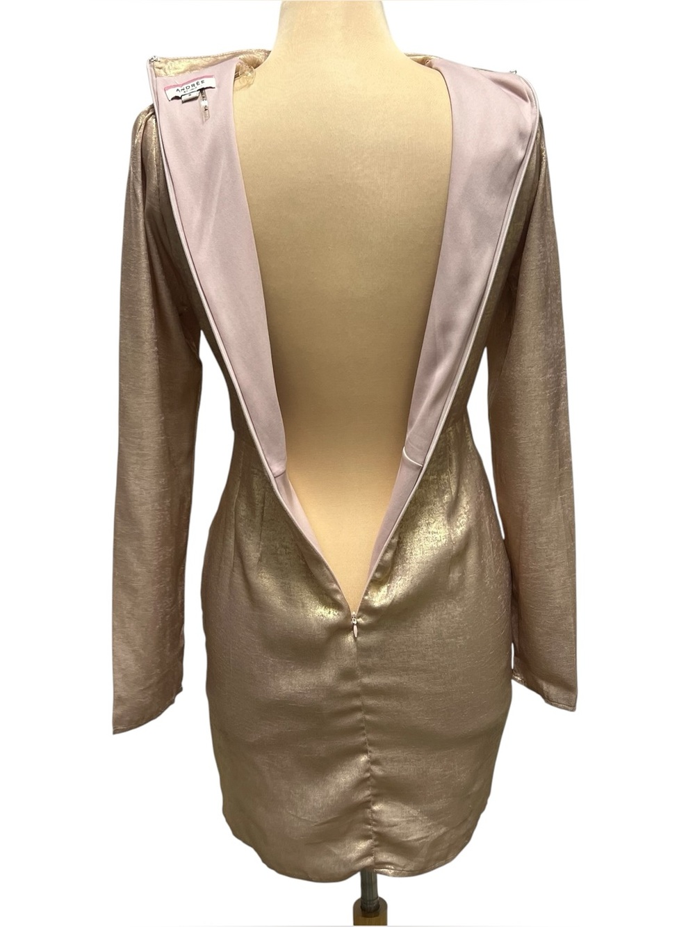 Andrée by Unit Rose Gold Metallic Shimmer Faux Wrap Mini Dress S - Picture 6 of 8